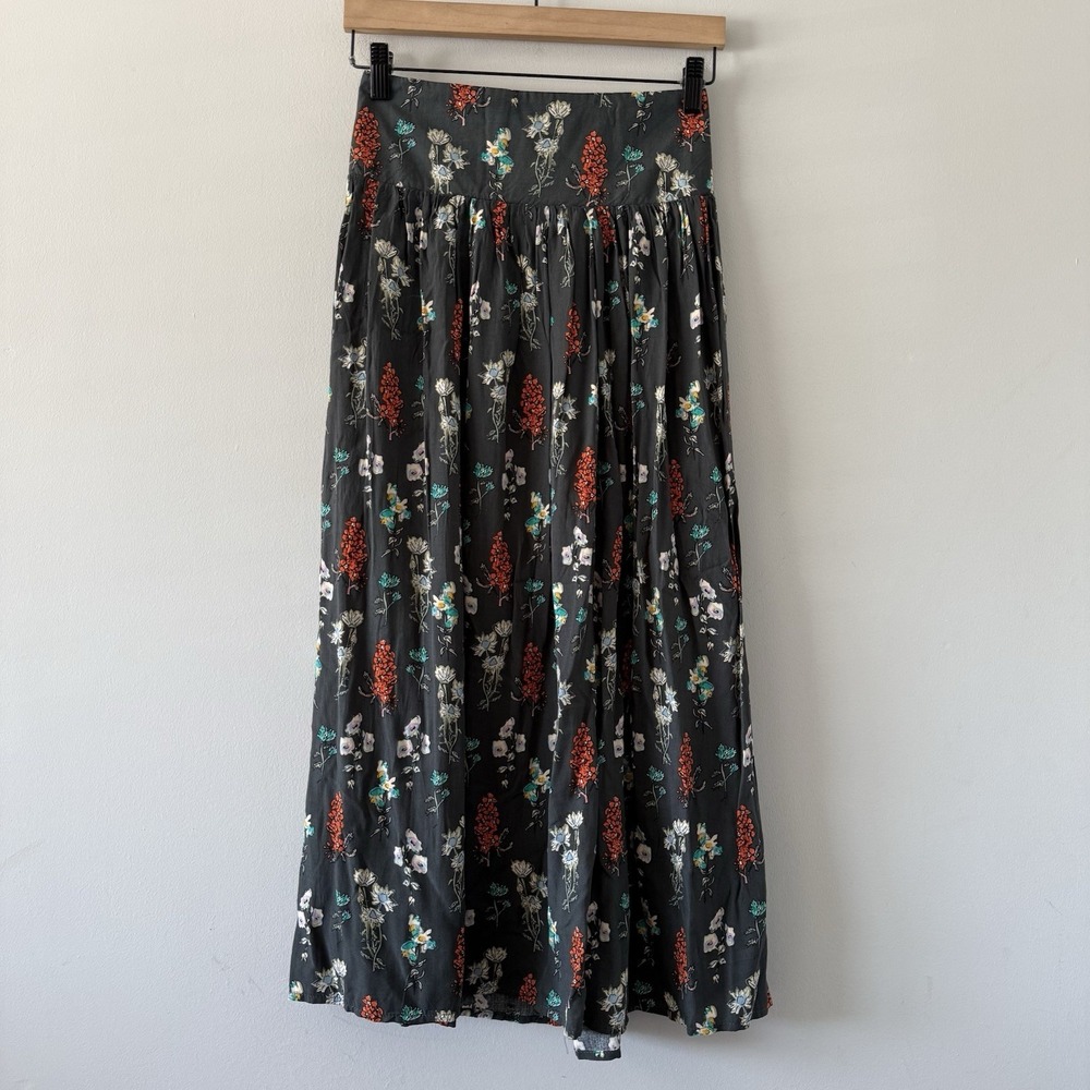 Natural Life Floral Boho Maxi Skirt Size Small Long Side Slit Cottage Prairie